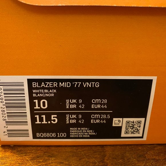 Nike Blazer Mid '77 Vintage White Black Lifestyle Shoes BQ6806-100 Size 10 - Picture 7 of 7